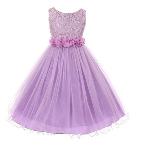 Girls Lavender Lace Sequin Tulle Flower Sparkle Special Occasion