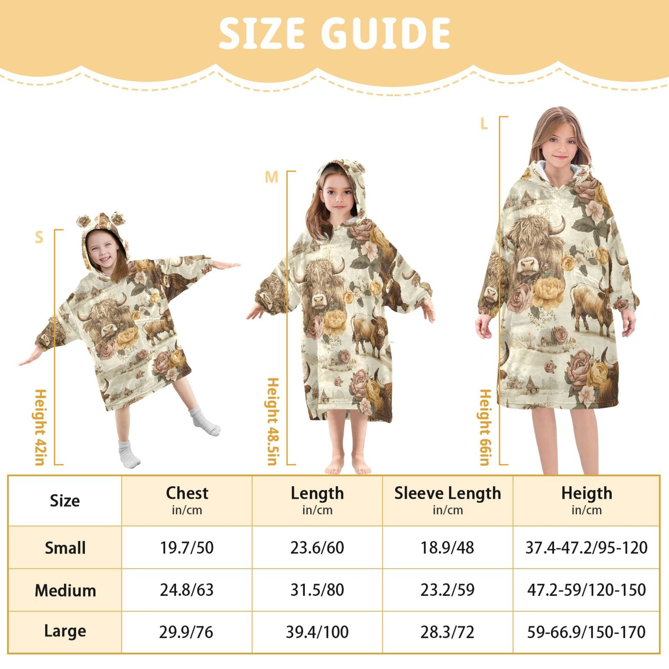 joogoo Blanket Hoodie for Highland Cattle Flower-w1 Oversize Sweatshirt 3-14 YR L
