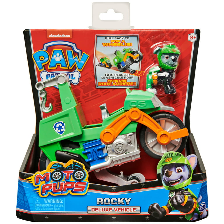 PAW Patrol, Pups Rocky's Deluxe Pull Back Motorcycle Vehicle with Feature and Figure - Walmart.com