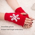 thumbnail image 4 of 1 Paire de Gants Tricotés Demi-Doigt Confortables Hiver Délicats Simples avec Motif Flocon de Neige Rouge, 4 of 6