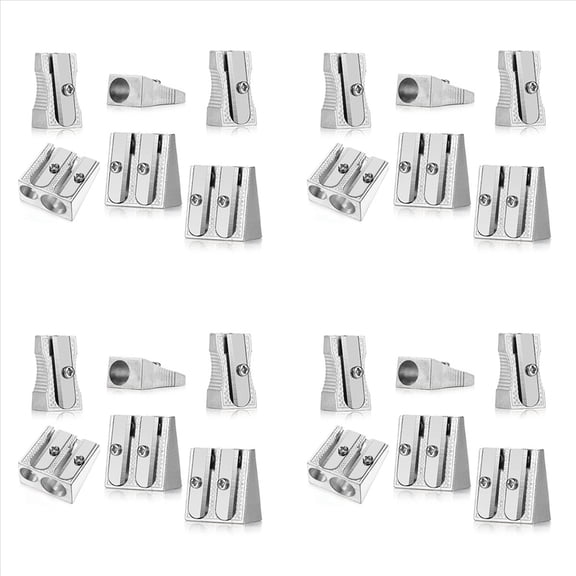 24 Pcs Metal Pencil Sharpeners, Single and Dual Hole Pencil Sharpeners Manual Art Sharpeners for Colored Pencils,12 x 2 hole pencil sharpeners 12 x single hole pencil sharpeners,Silver