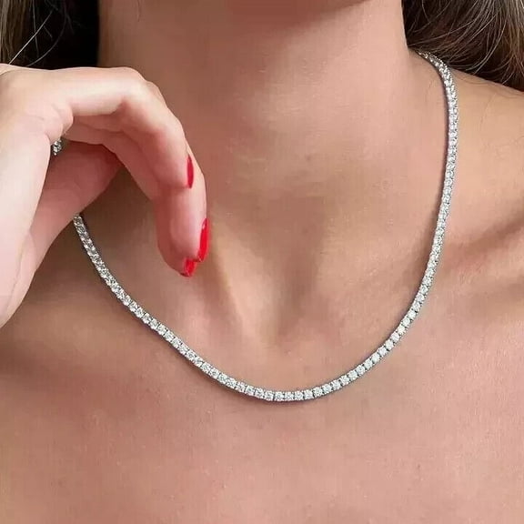 15Ct Round Cut Lab-Created Diamond Tennis Necklace 14K White Gold Plated