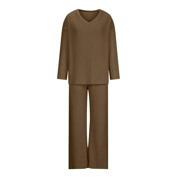 Lounge Sets for Women 2 Piece Casual V Neck Long Sleeve Tops Baggy Cozy Knit Sweater Sets Buttery Soft Pajama Sets