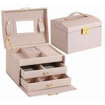 PandaTop 3 Layer Jewelry Box Large Jewelry Organizer for Women Girl Removable Jewelery Tray,Jewelry Box with Lock for Necklace Earrings Rings Bracelets Jewelry Boxes for Christmas Gifts for Mom (Pink)