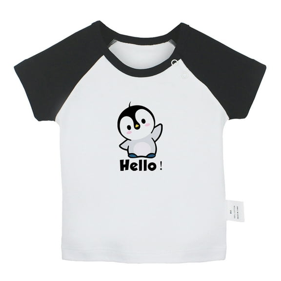 Hello Funny T shirt For Baby, Newborn Babies Animal Penguin T-shirts, Infant Tops, 0-24M Kids Graphic Tees Clothing (Short Black Raglan T-shirt, 0-6 Months)