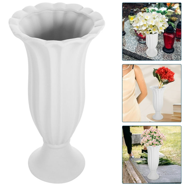 3 Sturdy Cemetery Flower Planter Vase Memorial Flower Holder Ground Vase  Long Stake Grave Sites with Hard Spikes for Garden and Lawn (7 inch White A)