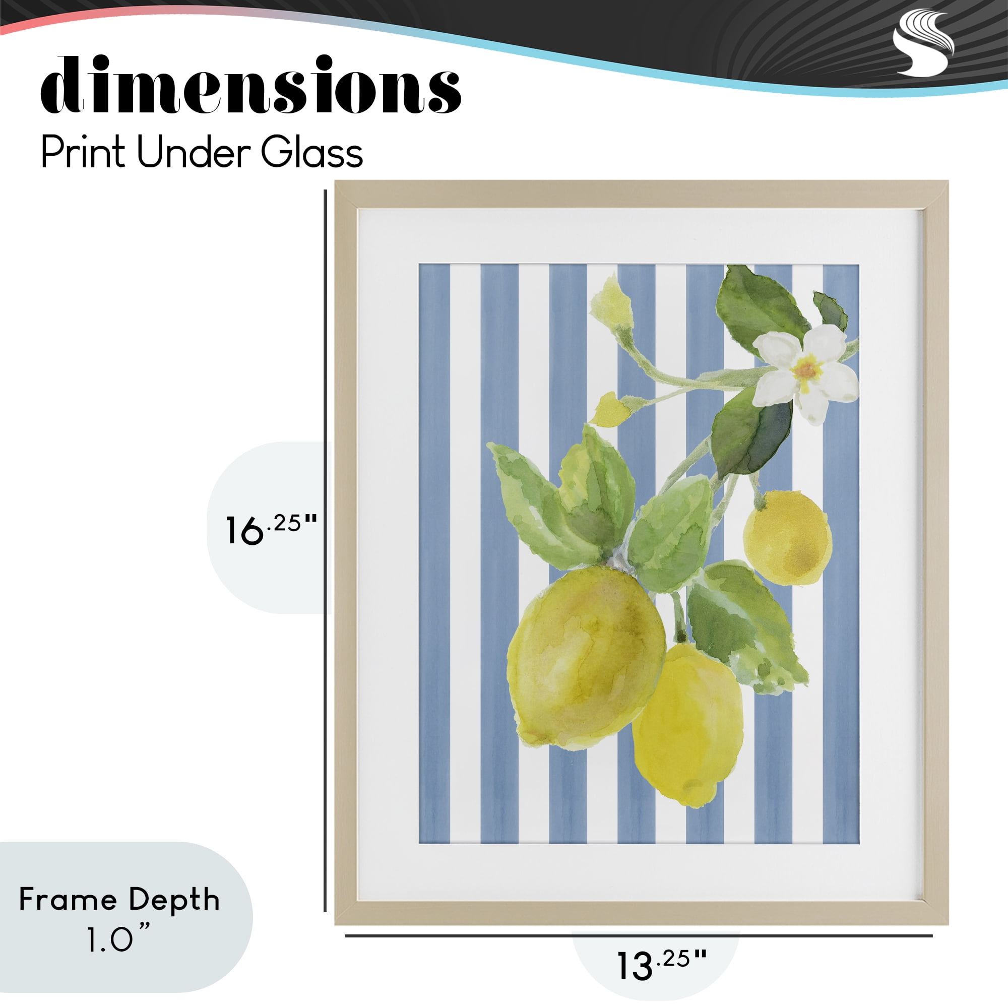 Stupell Industries Lemon Blossom on Blue Stripes Birch Framed Print Under Glass, design by Lanie Loreth