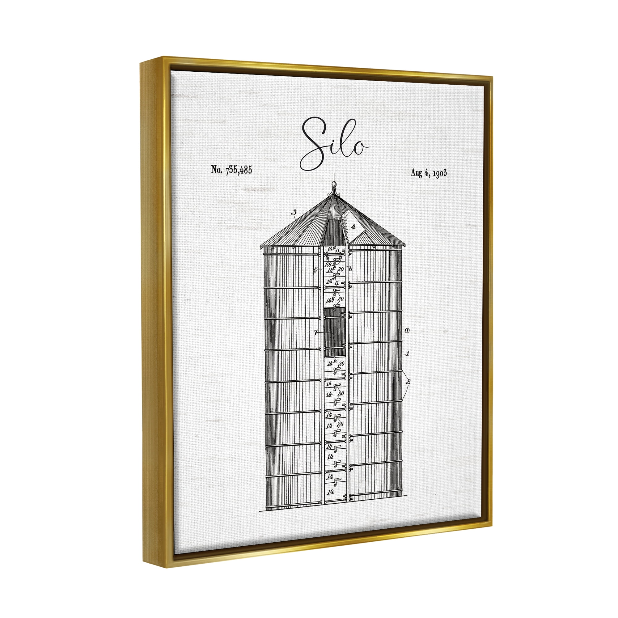 Stupell Industries Detailed Silo Diagram Rustic Countryside Farm Structure Graphic Art Metallic Gold Floating Framed Canvas Print Wall Art, Design by Lettered and Lined