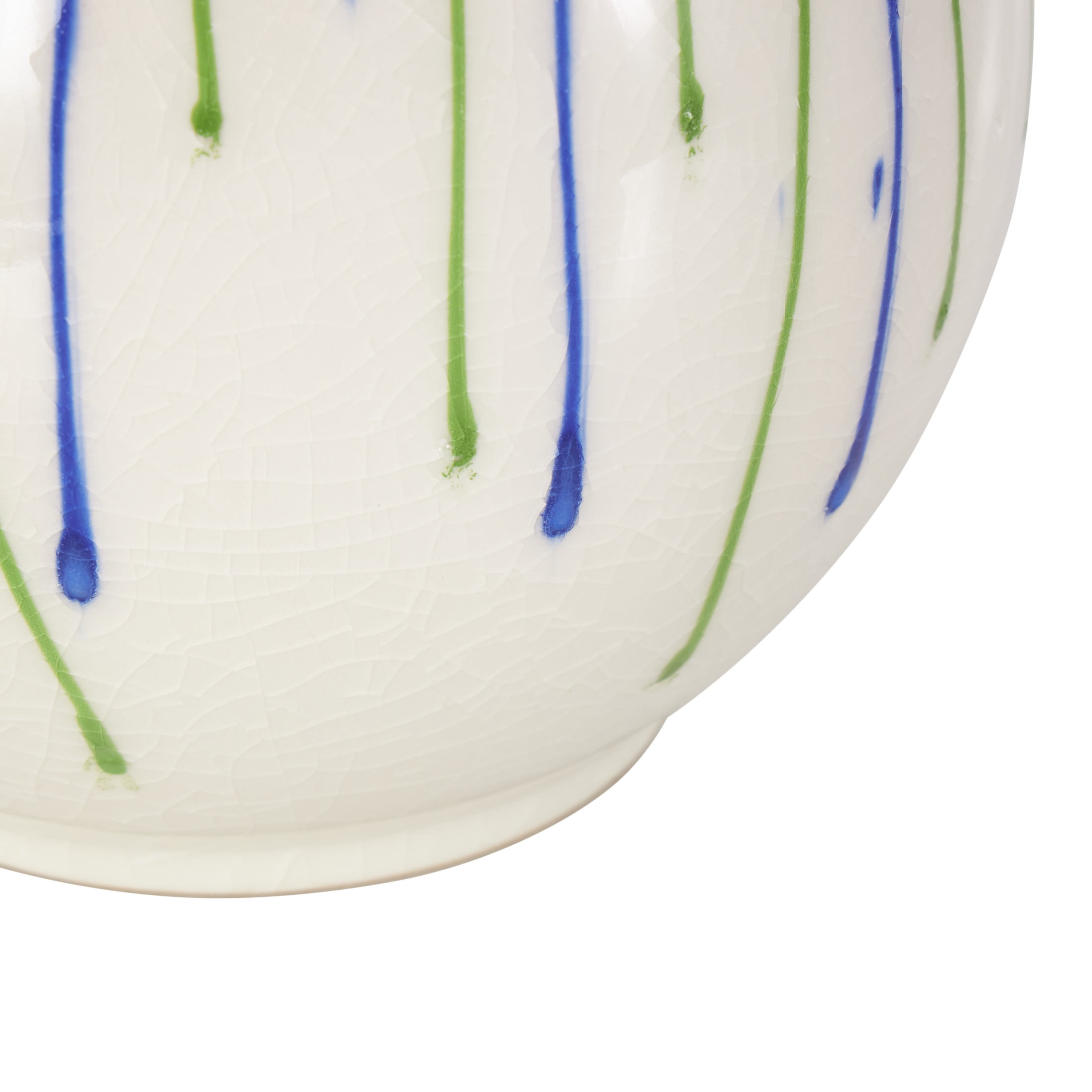 DecMode 8" Abstract White Ceramic Vase with Green and Blue Drip Design and Handles