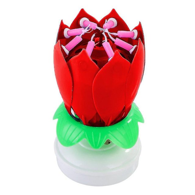 Yaju Happy Birthday Party Candle Cake Light Musical Lotus Flower Rotating Lamp Decor(2pcs,red)