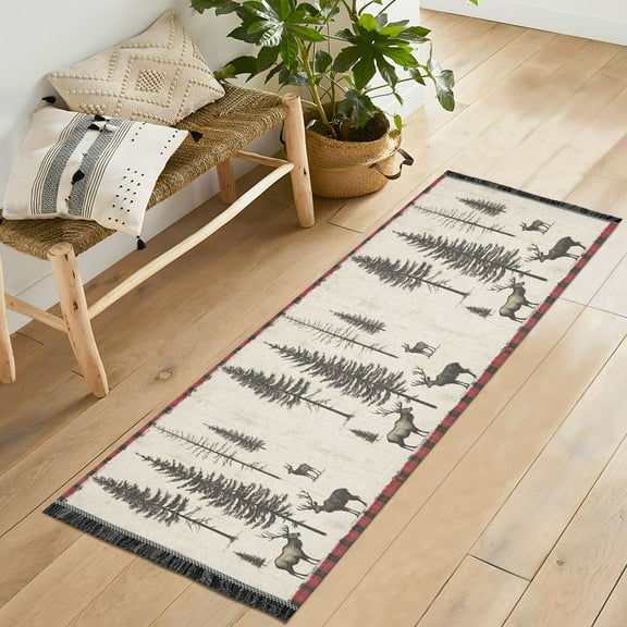 Yayeee Runner Rug for Bedroom 2'x6' Machine Washable Hallway Non Slip Mat, Black Deer