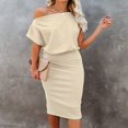 thumbnail image 2 of Aiyino Robe Midi Moulante Décontractée de Soirée à Manches Courtes Côtelées pour Femmes, Épaules Dénudées, 2TG Bleu Royal, 2 of 8