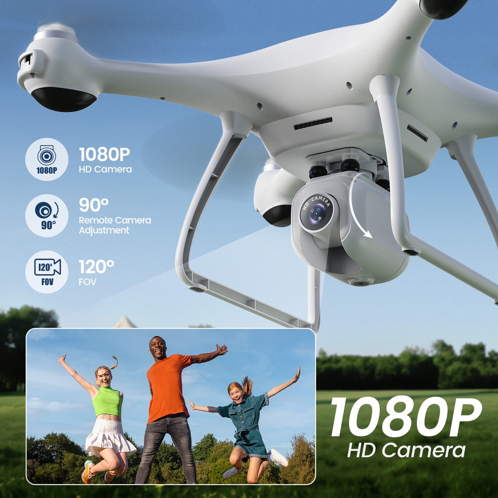 Wefone WF22 Drone with Camera Lightweight Beginner-Friendly Quadcopter Featuring Optical Flow Stabilization, Extended Flight with 2 Batteries, White