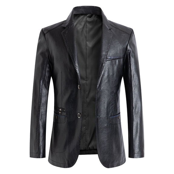 Fgnfyis Suit Jacket for Men Mens Jacket Suit Fashion Trend Casual Textured Leather Jacket Outerwear for Stylish Jackets for Men Black XXL