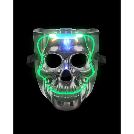 Silver Light Up LED Smiling Skeleton Skull Mask Halloween Costume Accessory