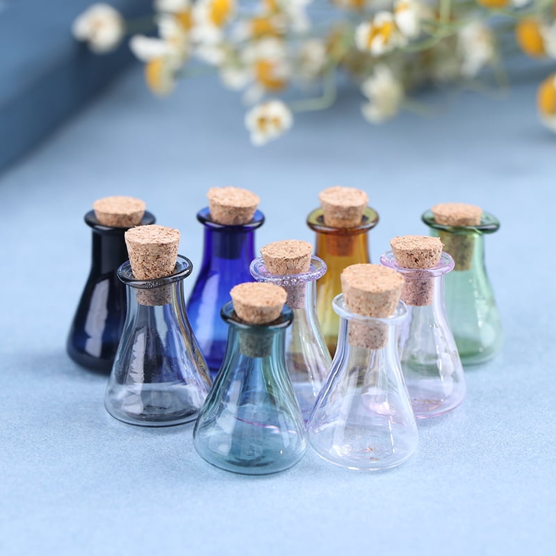 2Pcs Mini Glass Bottle Jars Vials Wishing Bottle Pendant Silver Flower Cap 