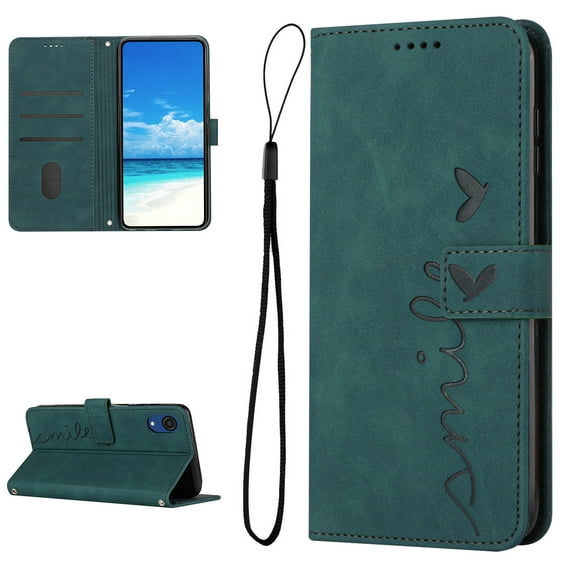 Feishell for Samsung Galaxy A03 Core (6.5 inch) Wallet Case,for Women Men,Love Heart Pattern Embossed Plain PU Leather Magnetic Clasp Credit Card Slots Folio Flip Kickstand Phone Cover,Green