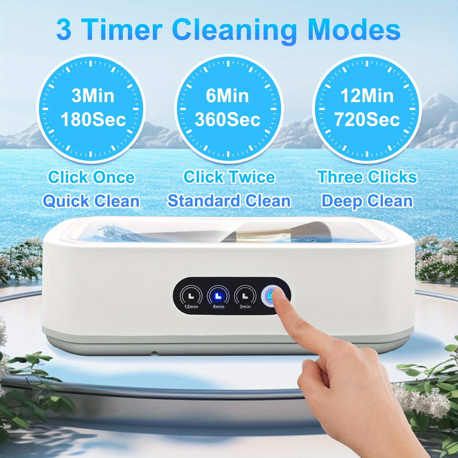 Ultrasonic Jewelry Cleaner,3 Time Modes 50KHz 21OZ Ultrasonic Cleaner Machine for Rings,Glasses,Watch,Makeup Brush