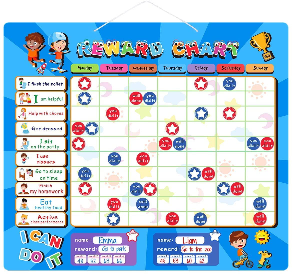 Choose colours Personalised magnet Chart For 3 kids Reward System with magnets Boys reward chart Childrens reward Chart Command Centre Chore Chart Good behaviour chart Girls Reward Chart