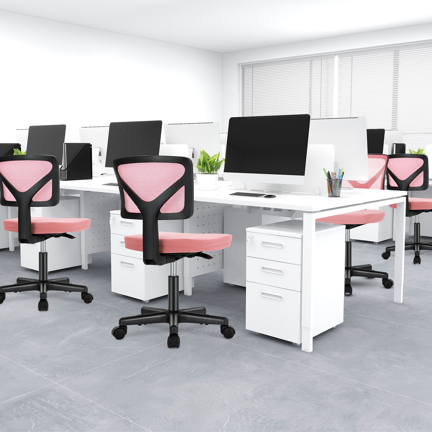 JOINSUN Ergonomic Armless Desk Chair, Low Back Computer Chair No Arms, Adjustable Rolling Task Work Swivel Chair with Wheels for Small Spaces Home Bedroom Study Vanity