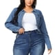 thumbnail image 1 of Women Plus Size Button Closed Cropped Denim Jacket Sky Blue 3X, 1 of 6