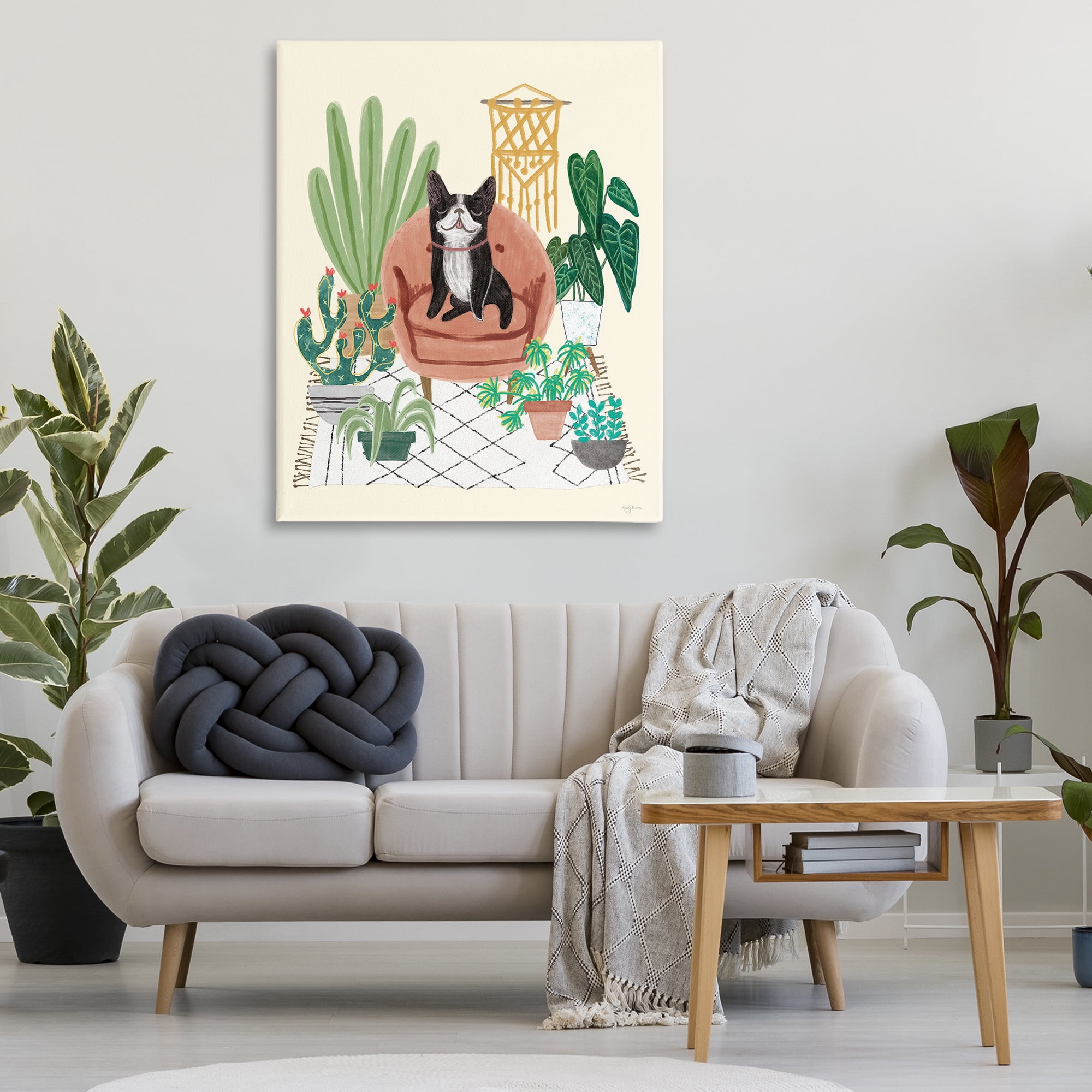 Stupell Industries French Bulldog & Plants Animals & Insects Painting Gallery Wrapped Canvas Art Print Wall Art, 36 x 48