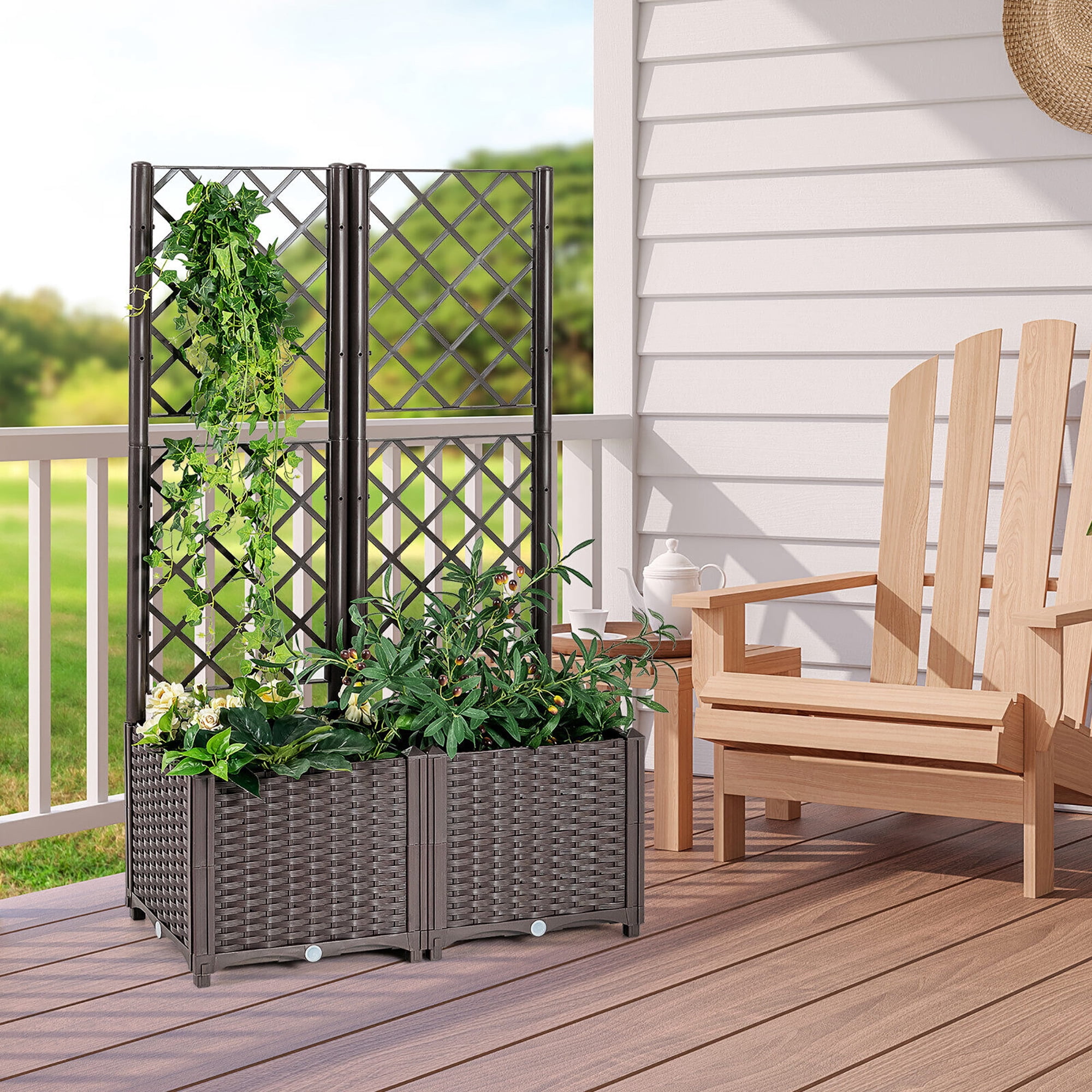 Gymax Raised Garden Bed w/Trellis Planter Box for Climbing Plants 32'' x 16'' x 53''