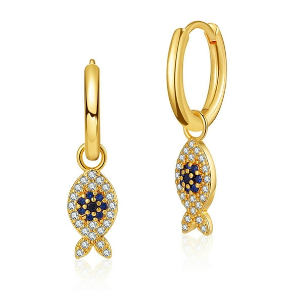 Zircon Devil's Eye And Ear Ring Lucky Fish Small Size Ear Buckle Copper Plated With 18K Gold