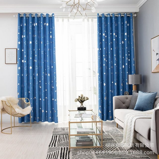 Cortinas para el hogar, cortinas para puertas, hermosas cortinas terminadas con sombreado de luna y estrella para dormitorio, sala de estar y estudio