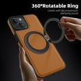 thumbnail image 6 of Allytechgroup Magnetic Case for iPhone 14 Plus, Built-in Invisible 360° Rotatable Kickstand, Compatible with MagSafe, PU Leather Slim Shockproof Protective Phone Case Cover, Brown, 6 of 7