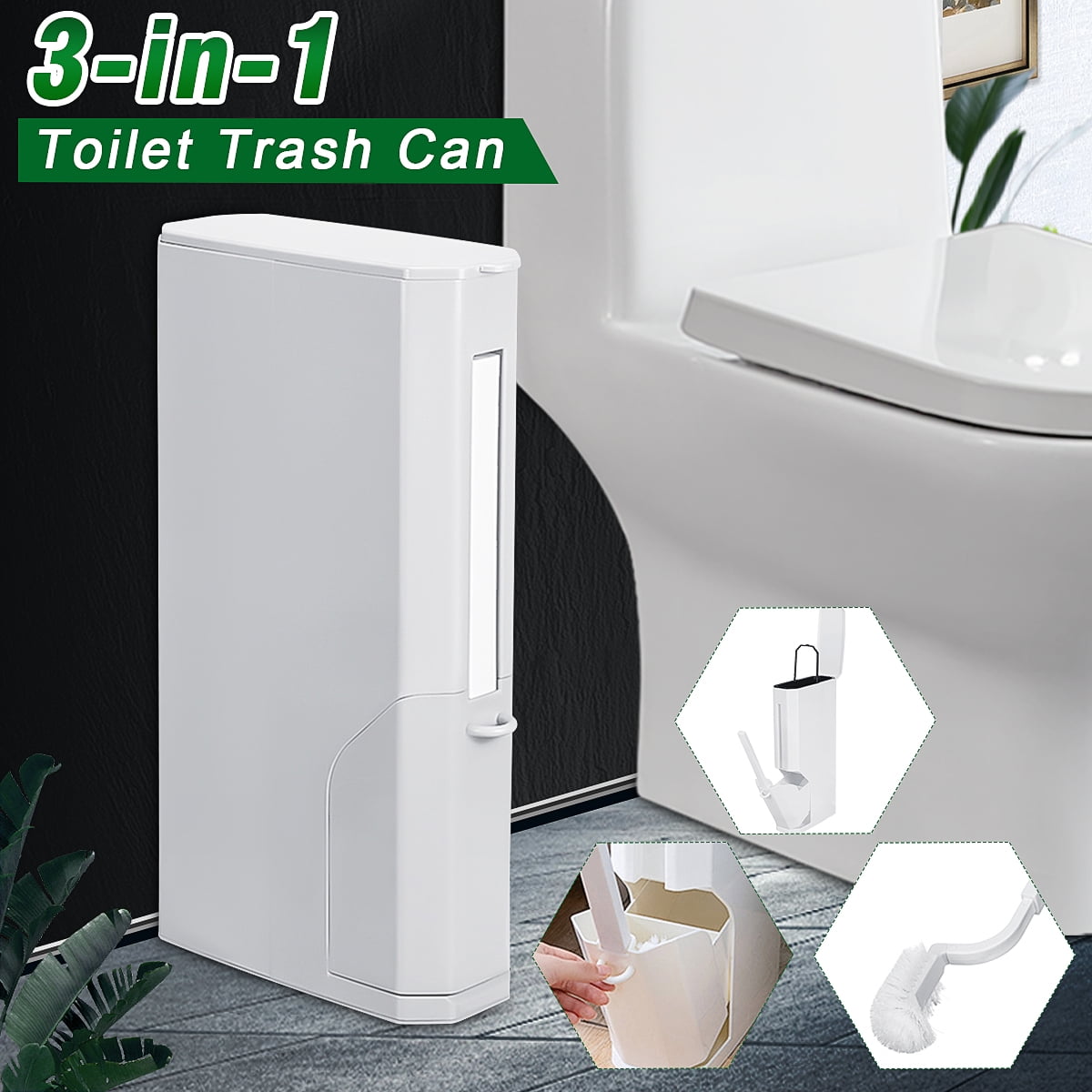 3 in 1 10L Bathroom Trash Can Garbage Bin with Toilet Brush Waste Dustbin for Toilet Walmart