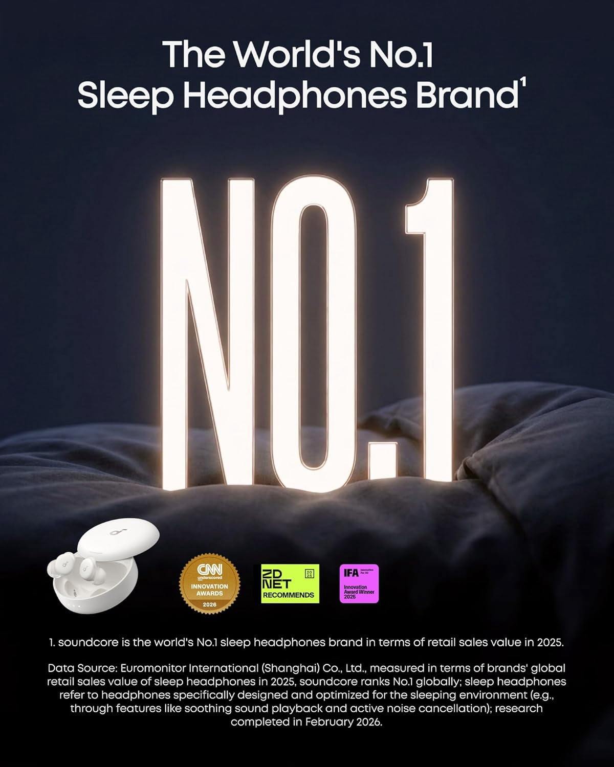 Soundcore Sleep A30, Smart Active Noise Cancelling Sleep Headphones, Adaptive Snore-Masking System, Ultra-Comfort for Side Sleepers