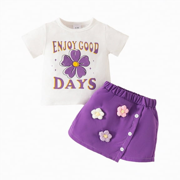 NOLDARES Baby Girl Summer Outfits Short Sleeve Trim Tops Shorts Set Infant Clothes(Purple,18-24 Months)