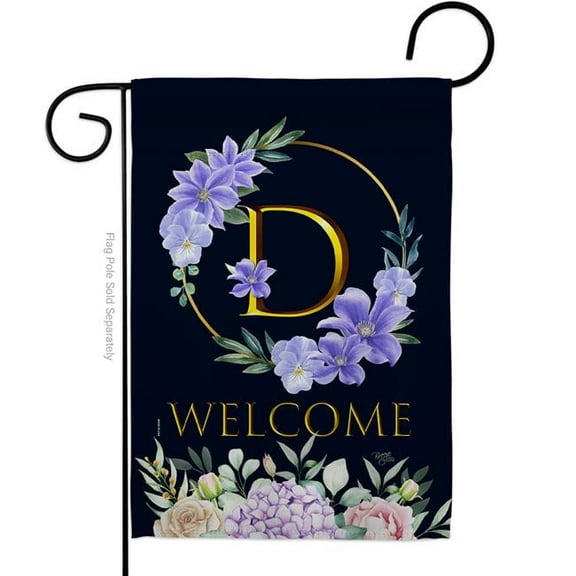 Breeze Decor G180238-BO 13 x 18.5 in. Welcome D Initial Garden Flag with Spring Floral Double-Sided Decorative Vertical Flags House Decoration Banner Yard Gift