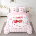 thumbnail image 2 of Homewish Lovely Bowtie Bowknot 7-Piece Bedding Comforter Set,Red Sweet Cherry King Bedding Sets,Modern Geometric Plaid Bed Sheets For Girl Teens,Luxury Bedroom Decor Reversible, 2 of 8