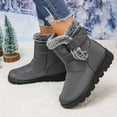 thumbnail image 4 of Gray Womens Snow Boots Fleece Lined Adjustable Strap Thickened Anti Slip Tread Sole Solid Color Mid Calf Warm Casual Light Daily Outdoor Shoes Size 36, 4 of 5