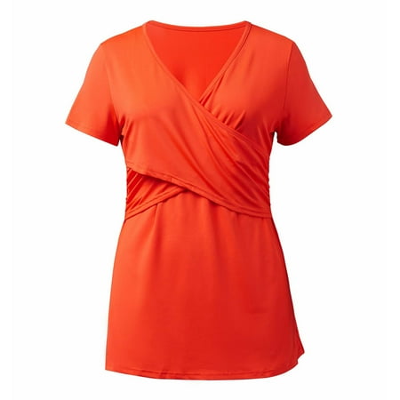 

asdoklhq Pregnant Clothes Clearances Maternity Womens Nursing Stripe Round Neck Short Sleeve Round Neck Breastfeeding Blouse