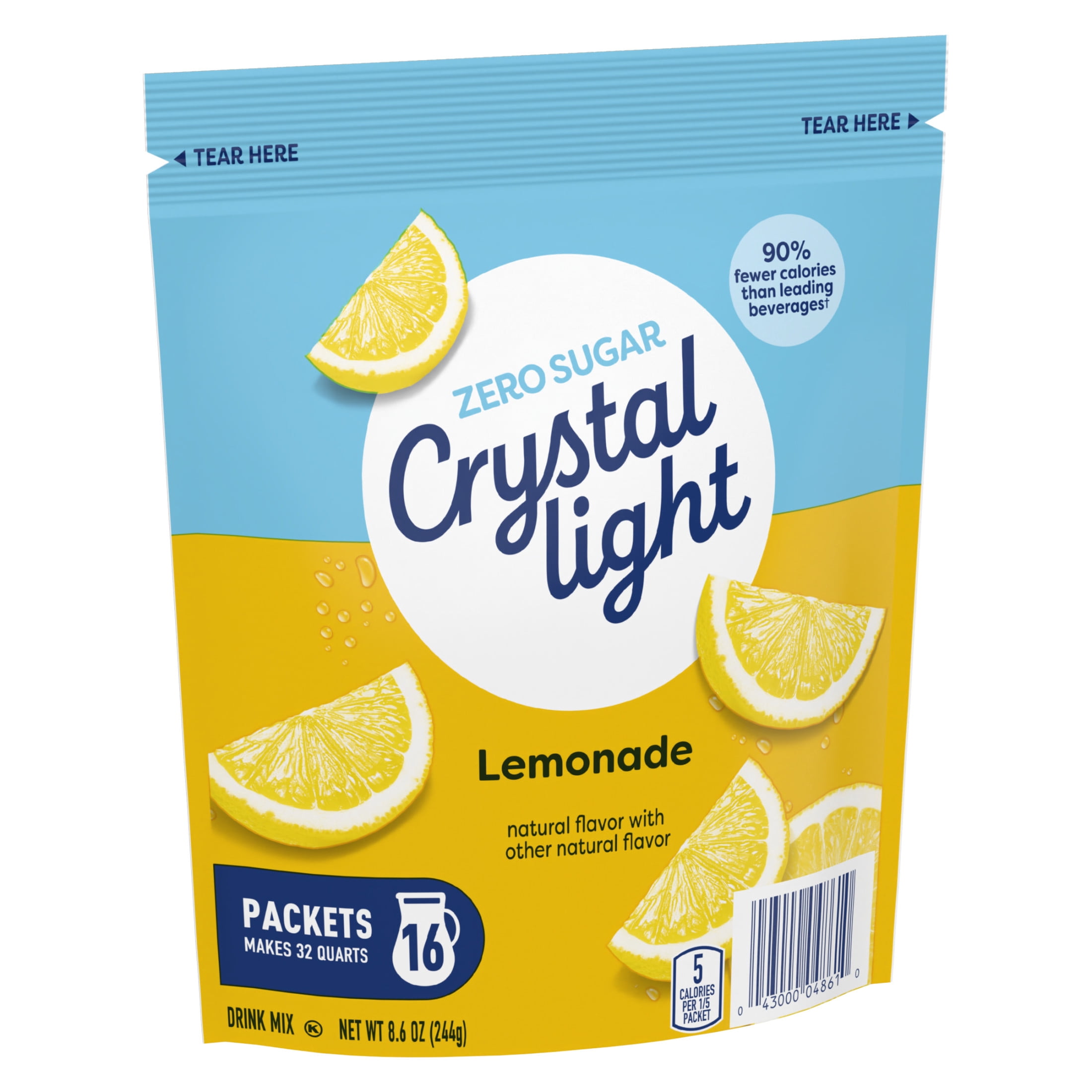 Crystal Light Drink Mix, 16 Pitcher Packets, for Flavorful Hydration and Shareable Refreshment, Lemonade, flavored with other natural flavor Zero Sugar, Low Calorie, 8.6 oz