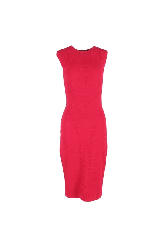 Pre-Owned Alexander McQueen Textured Knit Fitted Midi Dress in Red Viscose