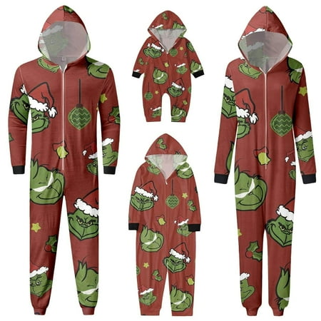 

TKing Fashion Christmas Grinch Printed Family Matching Pajamas Union Suit Christmas Deer Elk Loungewear Outfits Onesies Xmas Nightwear Pajamas Cute Christmas Pjs Sets for Family Sleepwear