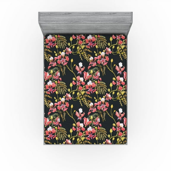 Ambesonne Spring Fitted Sheet, Branches Leaves Watercolor, California King, Pale Fuchsia Khaki and Pink