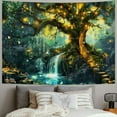 thumbnail image 2 of ONETECH Fairy Tales Magical Forest Tapestry, Nature Tree of Life with Elves Landscape Tapestry Wall Hanging for Living Room BedRoom Decoration Green, 2 of 6