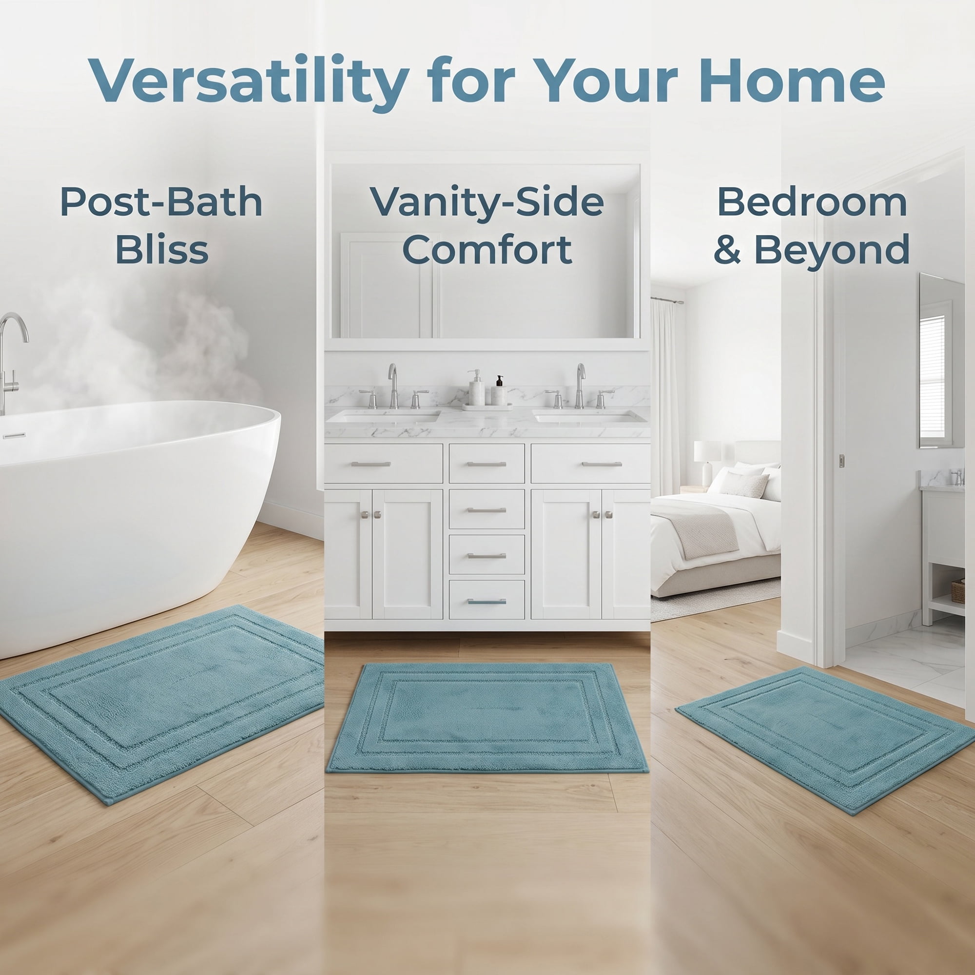 Unique Bargains Soft Non Slip Absorbent Shaggy Microfiber Bathroom Rug Blue 32" x 20"