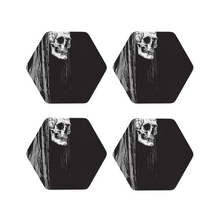 

Tideii Gothic Skull Drape for Leather Coasters 4 Pieces Anti-fouling and Anti-scalding Decorative Coasters Suitable for Restaurants Kitchens Coffee Shops-Hexagon