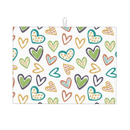 

XMXY Dish Drying Mat for Kitchen Counter Lovely Love Graffiti Absorbent Coffee Cup Dishes Rack Drainer Mats 18x24 Inches
