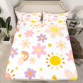 thumbnail image 2 of Homewish Kawaii Floral 4 Pieces Queen Sheet Sets For Preppy Kids Children Teens,Pink Purple Ultra Soft Flat Sheet,Chic Flowers Queen Fitted Sheet,Ultra Soft Home Decor, 2 of 7