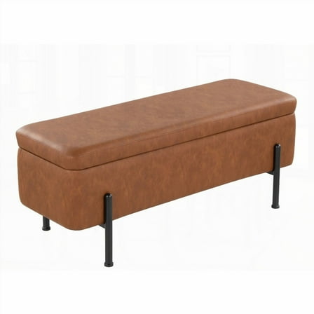1-Piece Black Steel & Camel Faux Leather Contemporary Storage Bench by LumiSource