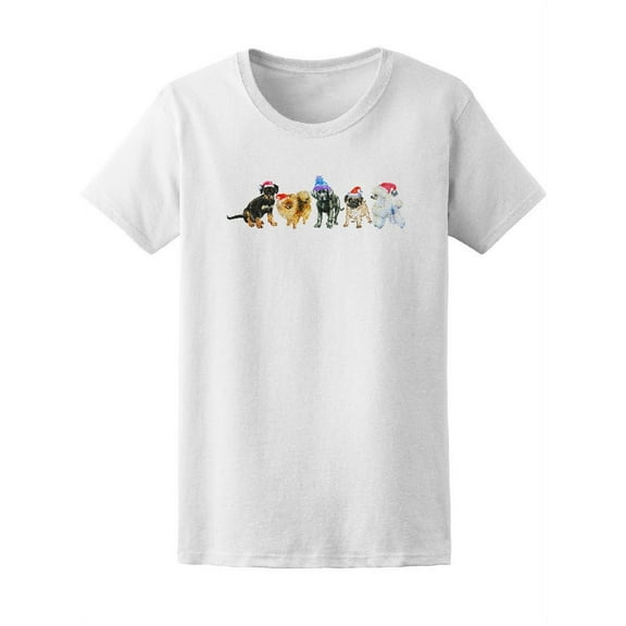 Watercolor Dogs Christmas Hats Tee Women's -Image by Shutterstock