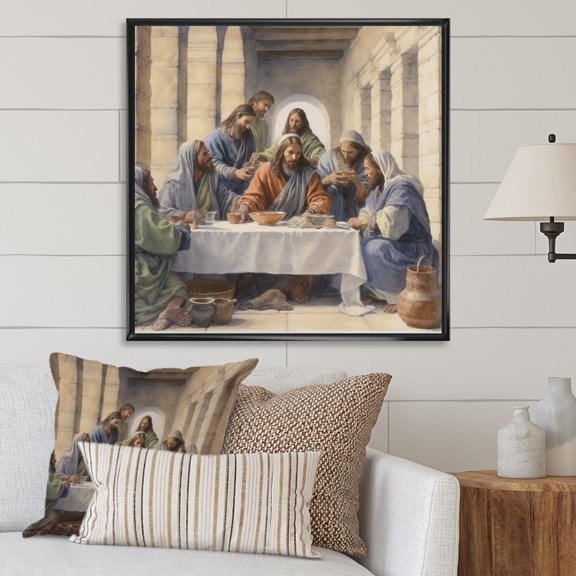 Designart "Watercolor Painting Of "The Last Supper"" Religious Portrait Floater Framed Canvas Art Print