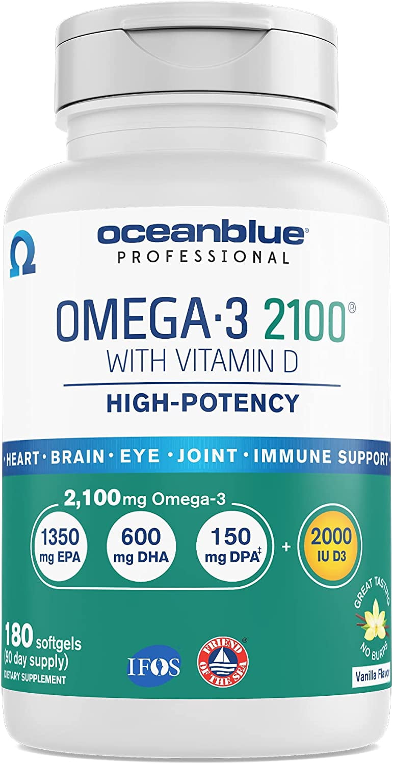Omega3 2100 with Vitamin D3 180 ct Triple Strength Burpless Fish